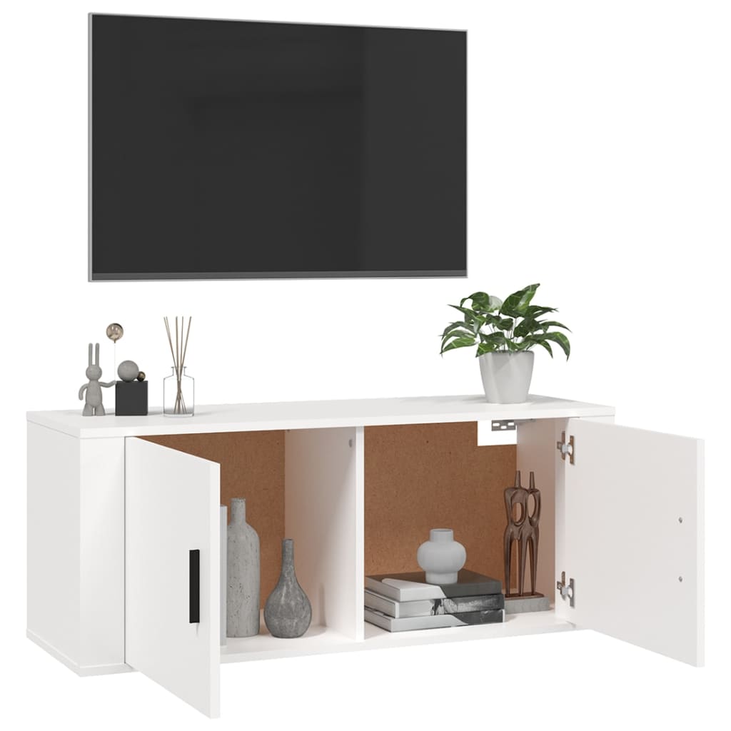 magasfényű fehér fali TV-szekrény 100x34,5x40 cm