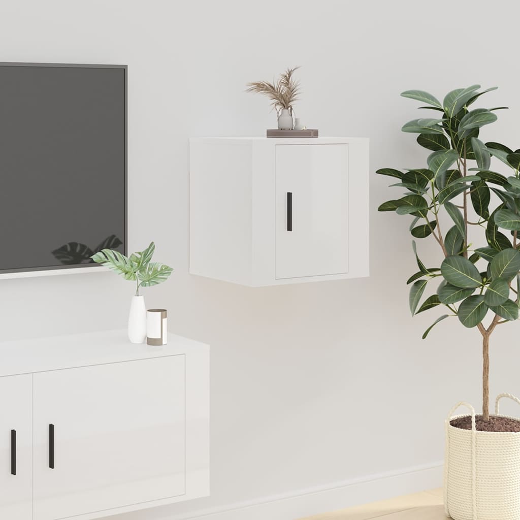 2 db magasfényű fehér fali TV-szekrény 40 x 34,5 x 40 cm