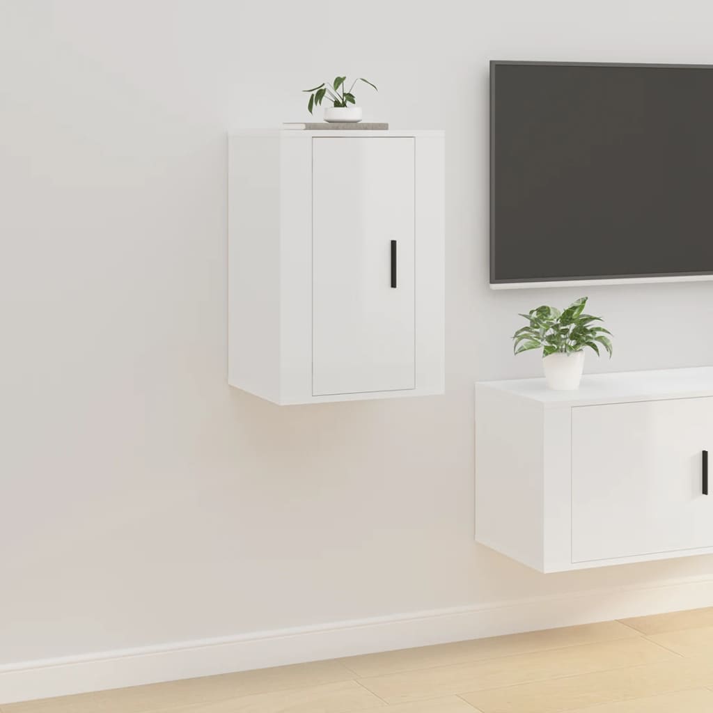 2 db magasfényű fehér fali TV-szekrény 40x34,5x60 cm