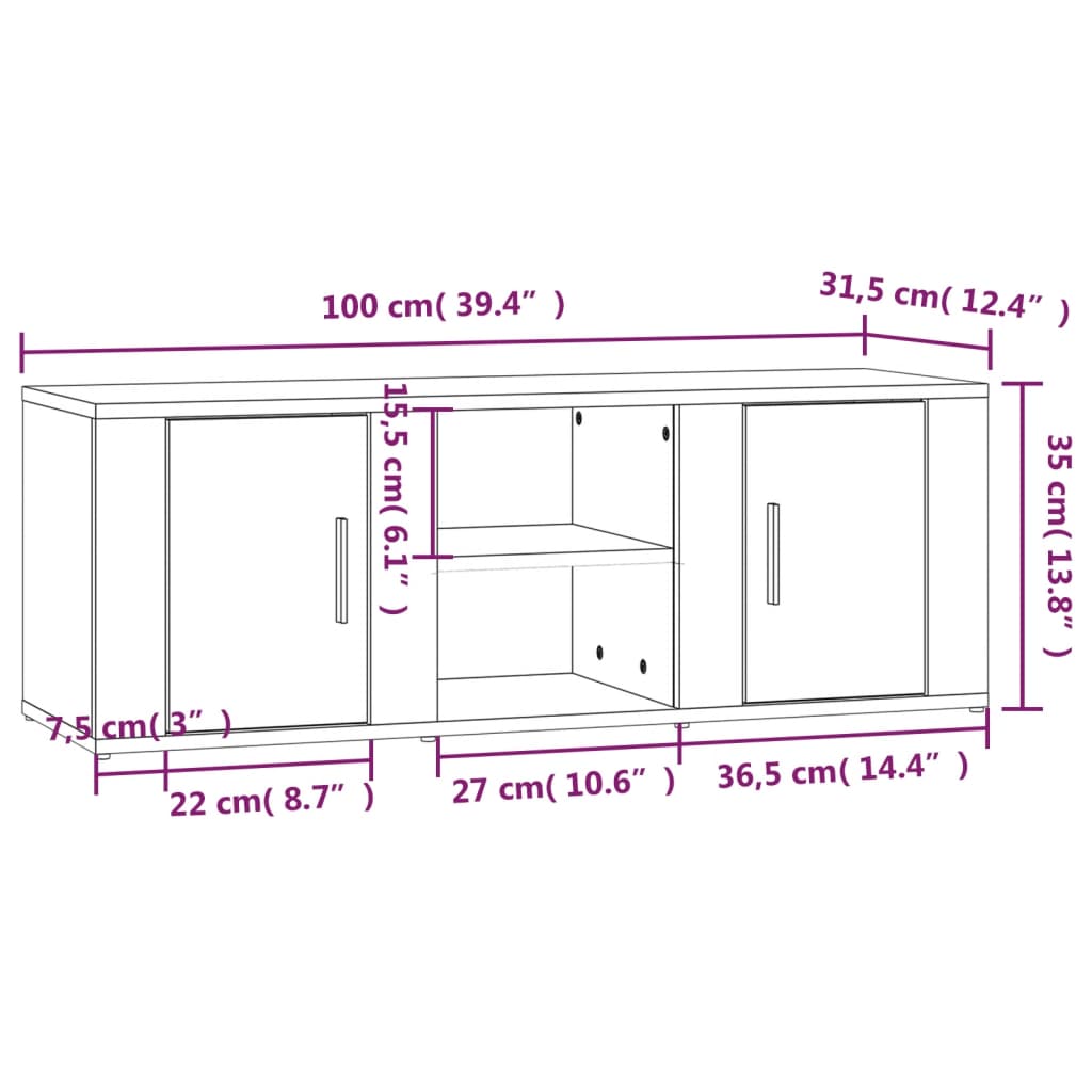 fehér szerelt fa TV-szekrény 100x31,5x35 cm