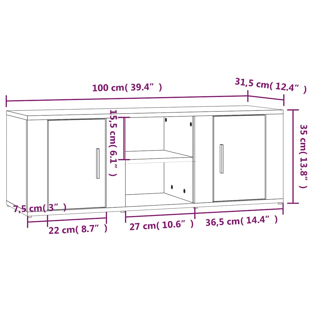 szürke sonoma színű szerelt fa TV-szekrény 100x31,5x35 cm