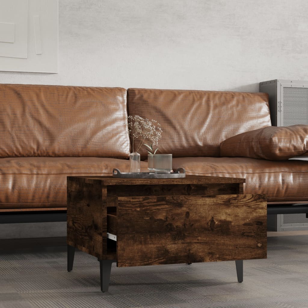 füstös tölgy színű szerelt fa kisasztal 50 x 46 x 35 cm