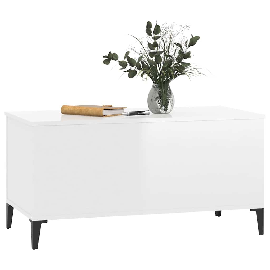 magasfényű fehér szerelt fa dohányzóasztal 90x44,5x45 cm