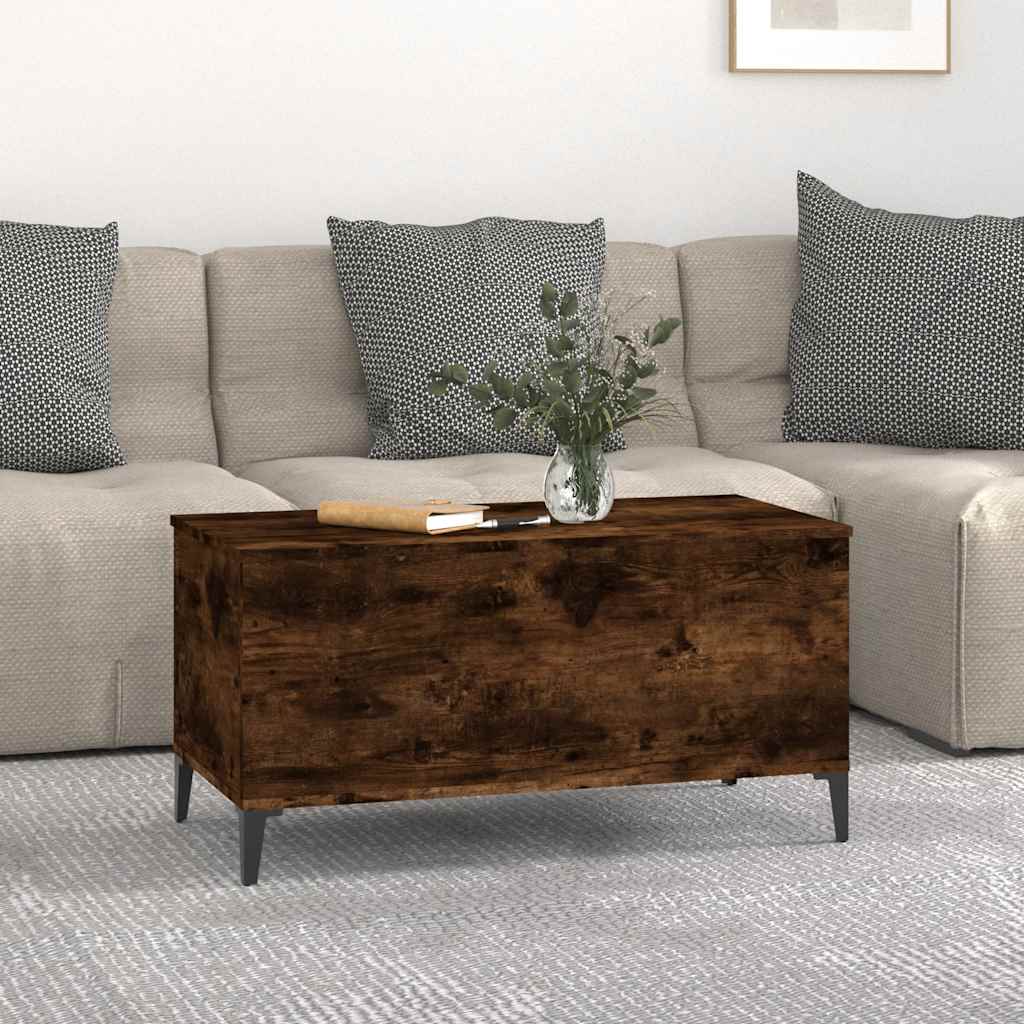 füstös tölgy színű szerelt fa dohányzóasztal 90 x 44,5 x 45 cm