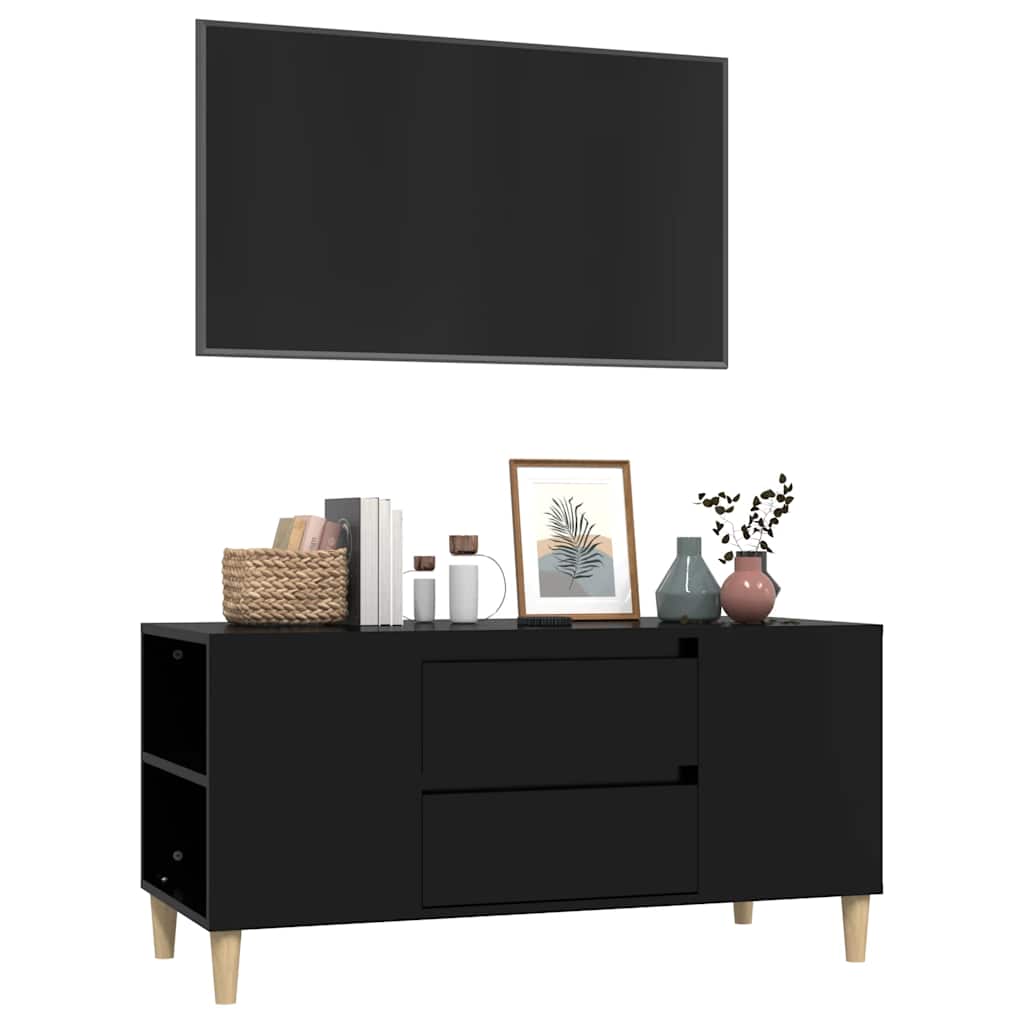 fekete szerelt fa TV-szekrény 102x44,5x50 cm