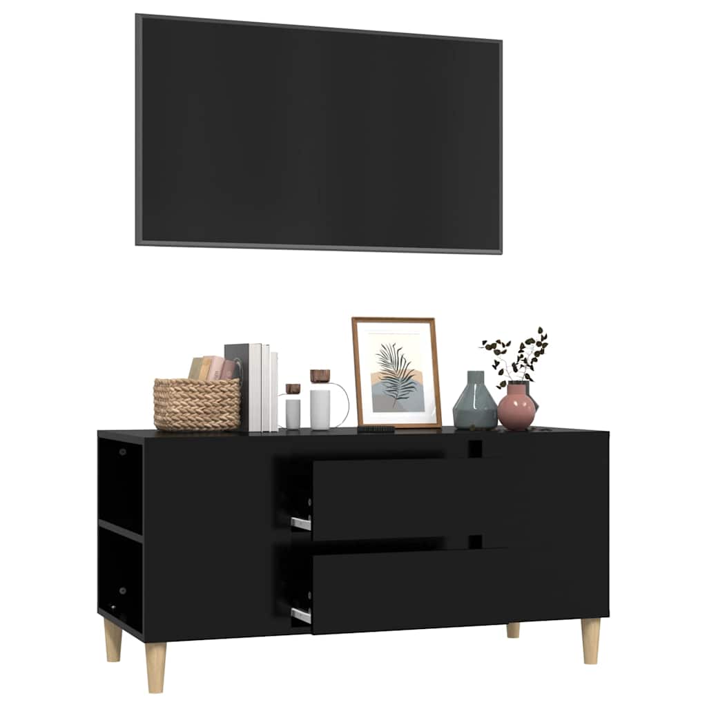 fekete szerelt fa TV-szekrény 102x44,5x50 cm