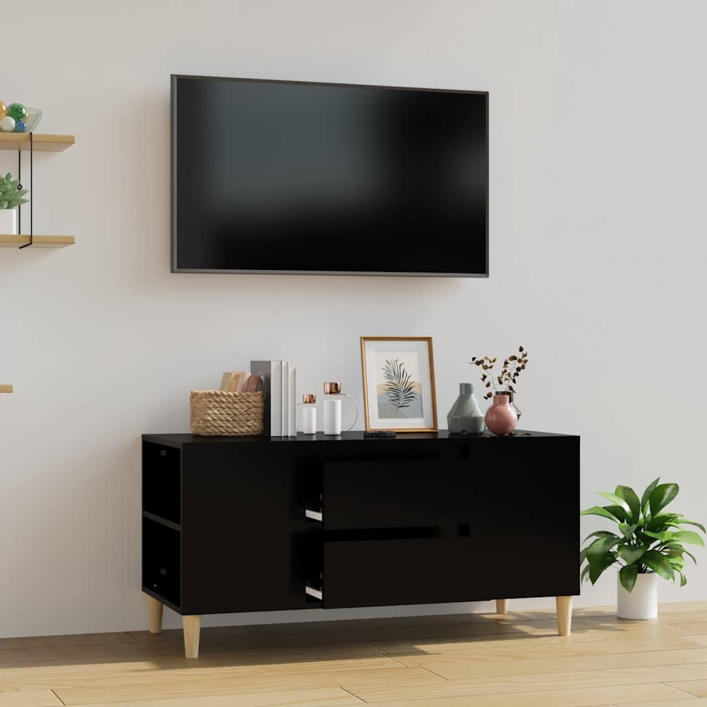 fekete szerelt fa TV-szekrény 102x44,5x50 cm