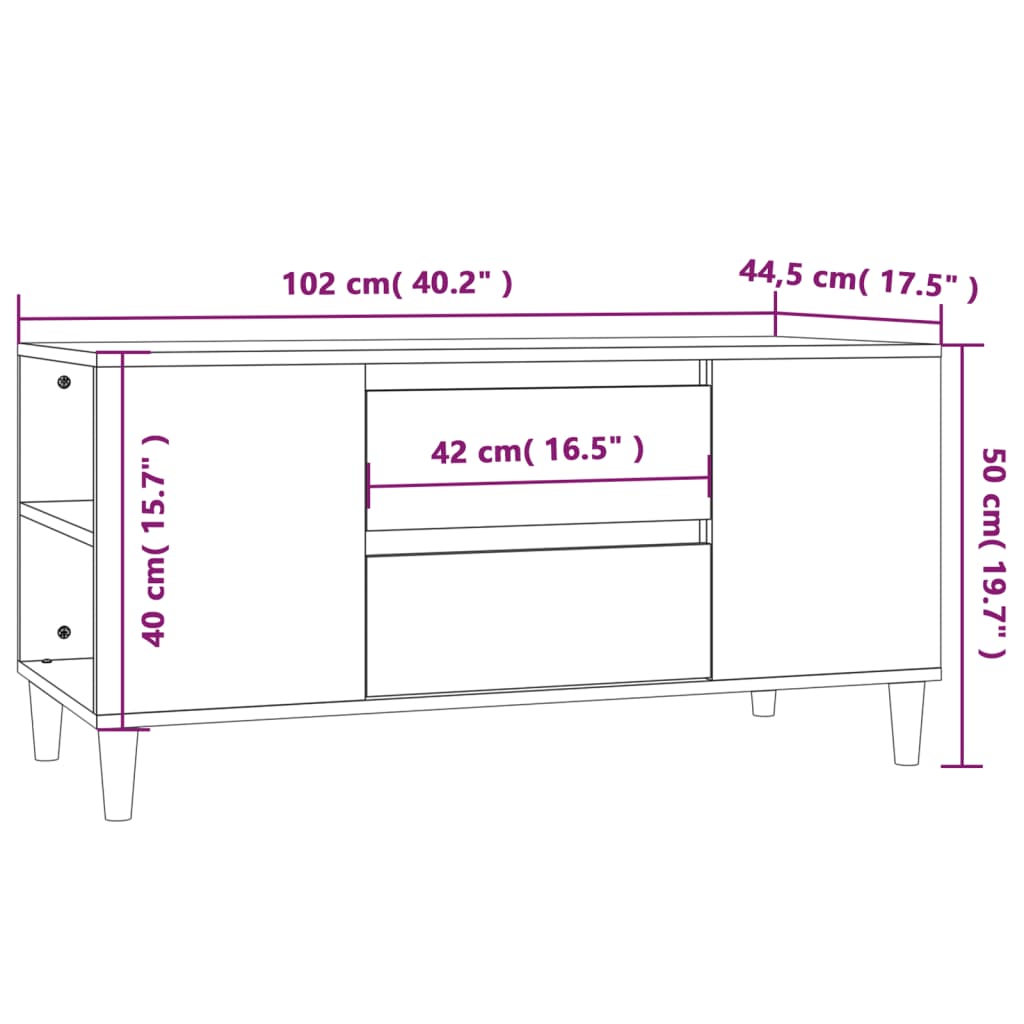 füstös tölgy színű szerelt fa TV-szekrény 102x44,5x50 cm