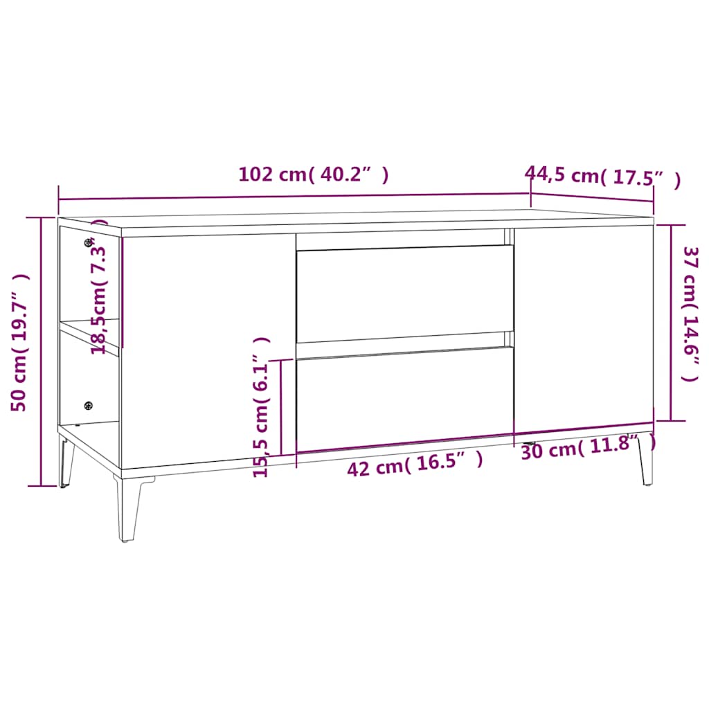fekete szerelt fa TV-szekrény 102x44,5x50 cm