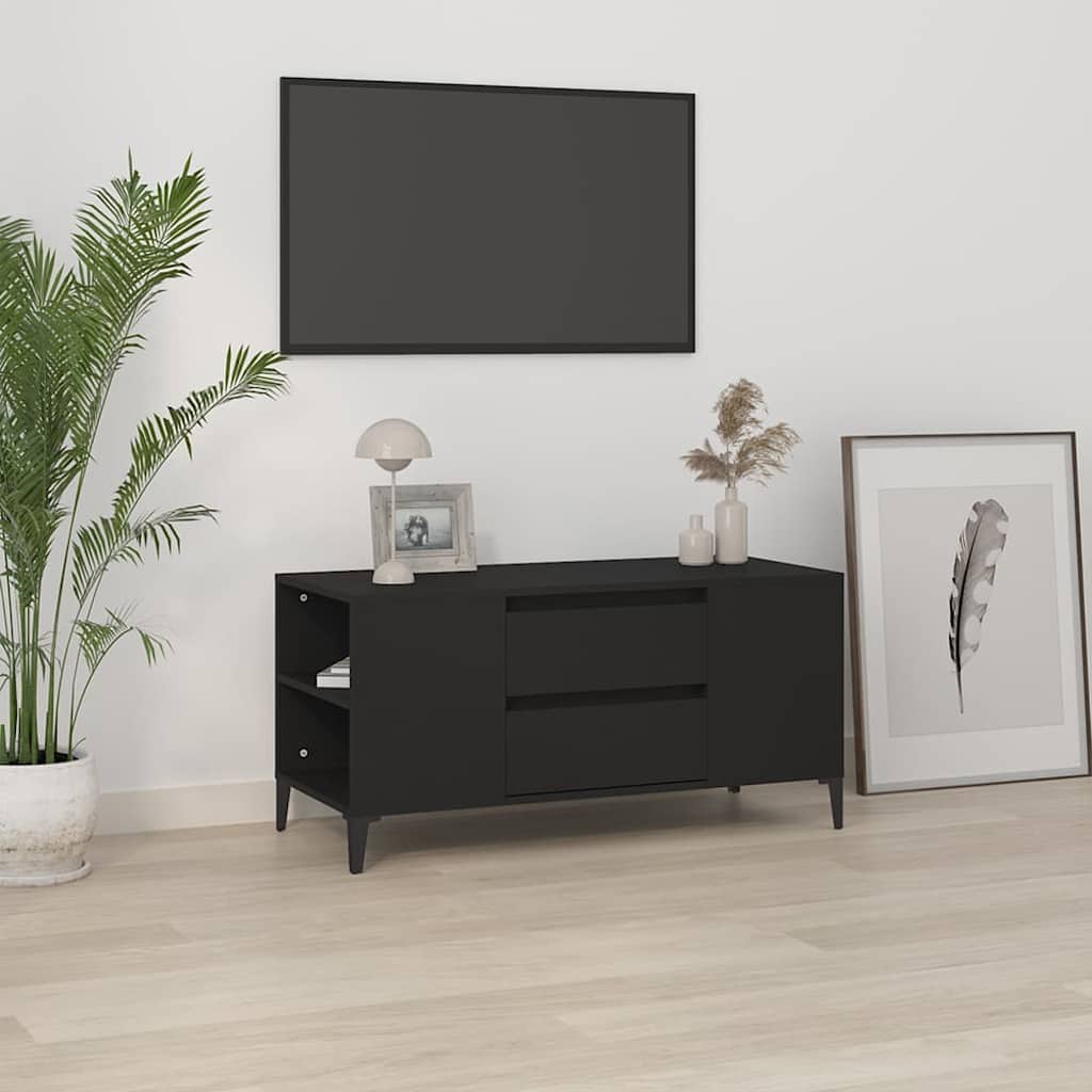 fekete szerelt fa TV-szekrény 102x44,5x50 cm