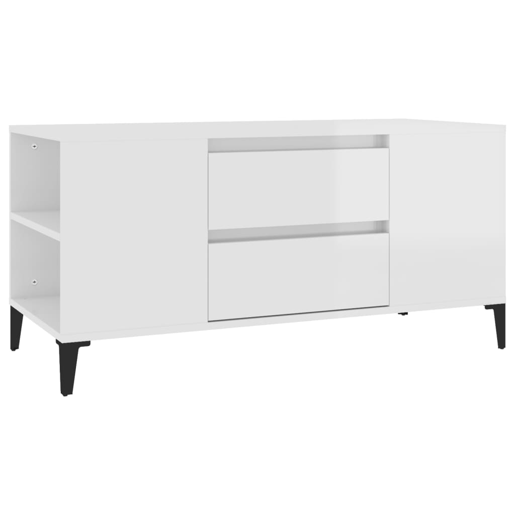 fehér magasfényű szerelt fa TV-szekrény 102x44,5x50 cm
