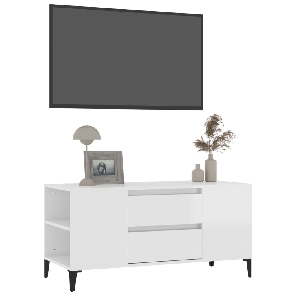 fehér magasfényű szerelt fa TV-szekrény 102x44,5x50 cm