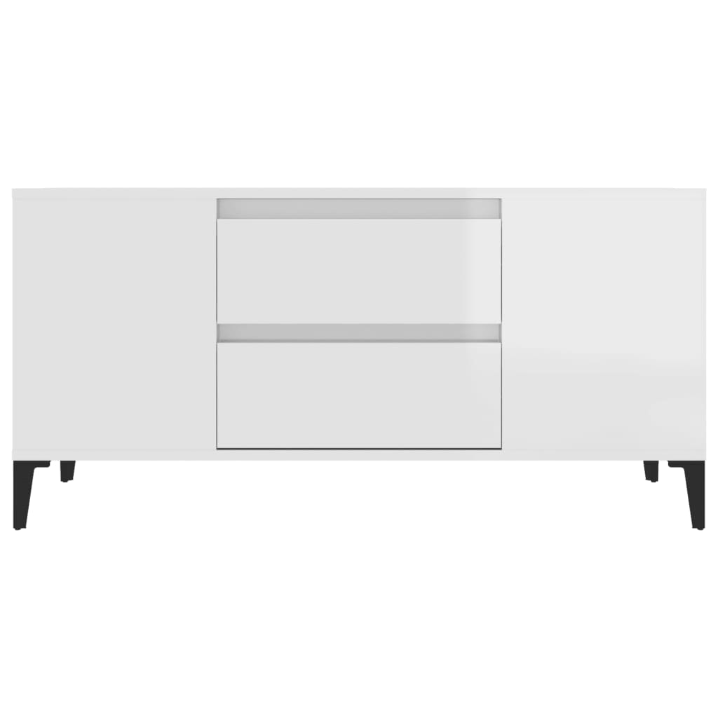 fehér magasfényű szerelt fa TV-szekrény 102x44,5x50 cm