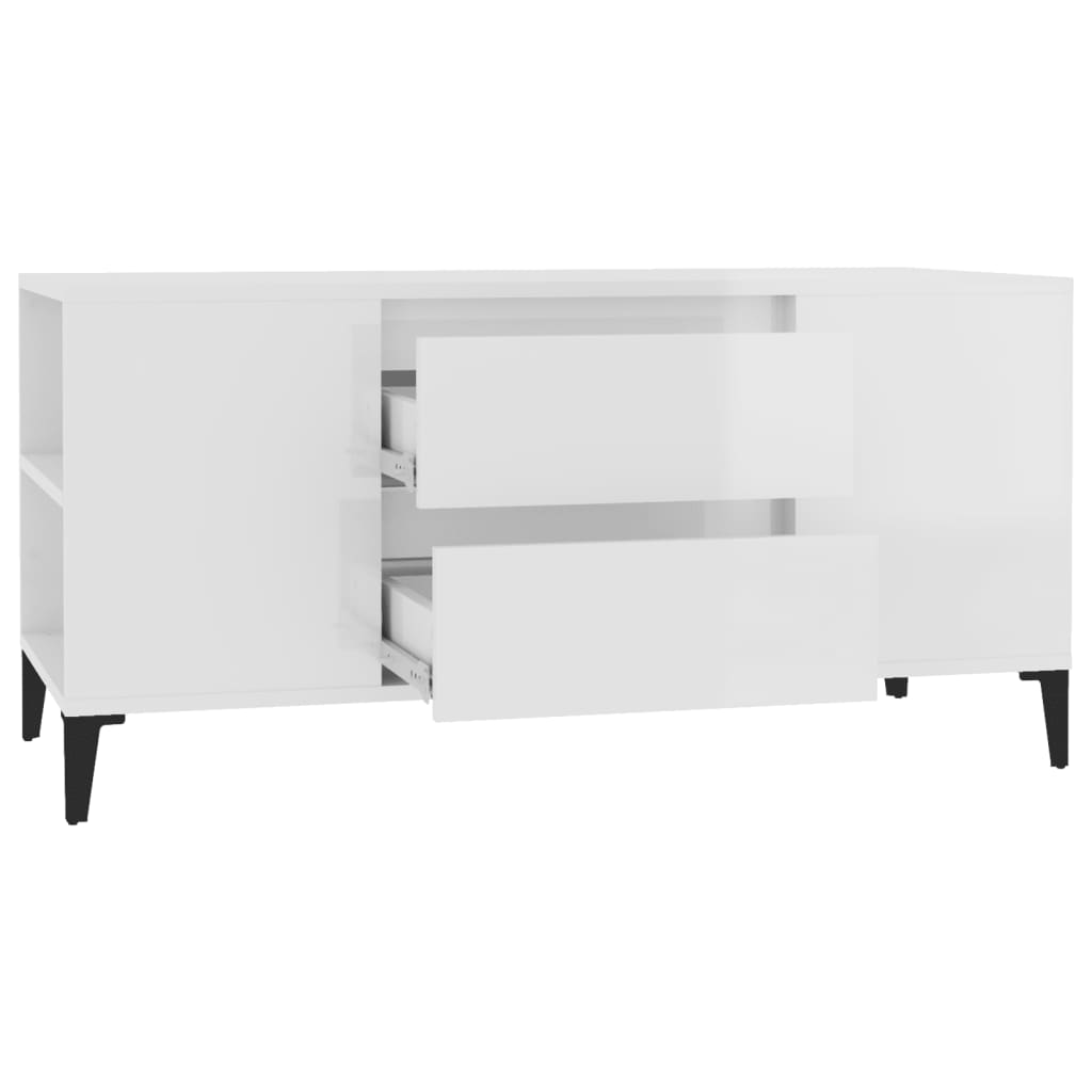 fehér magasfényű szerelt fa TV-szekrény 102x44,5x50 cm