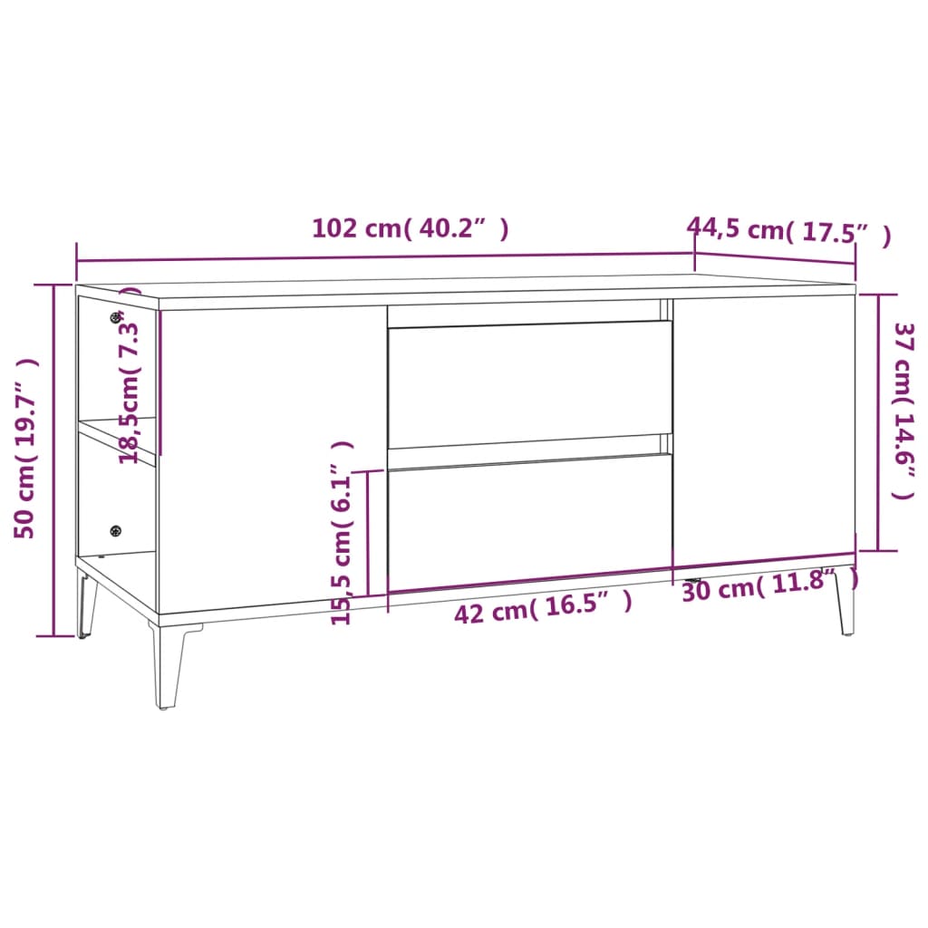 szürke sonoma színű szerelt fa TV-szekrény 102x44,5x50 cm