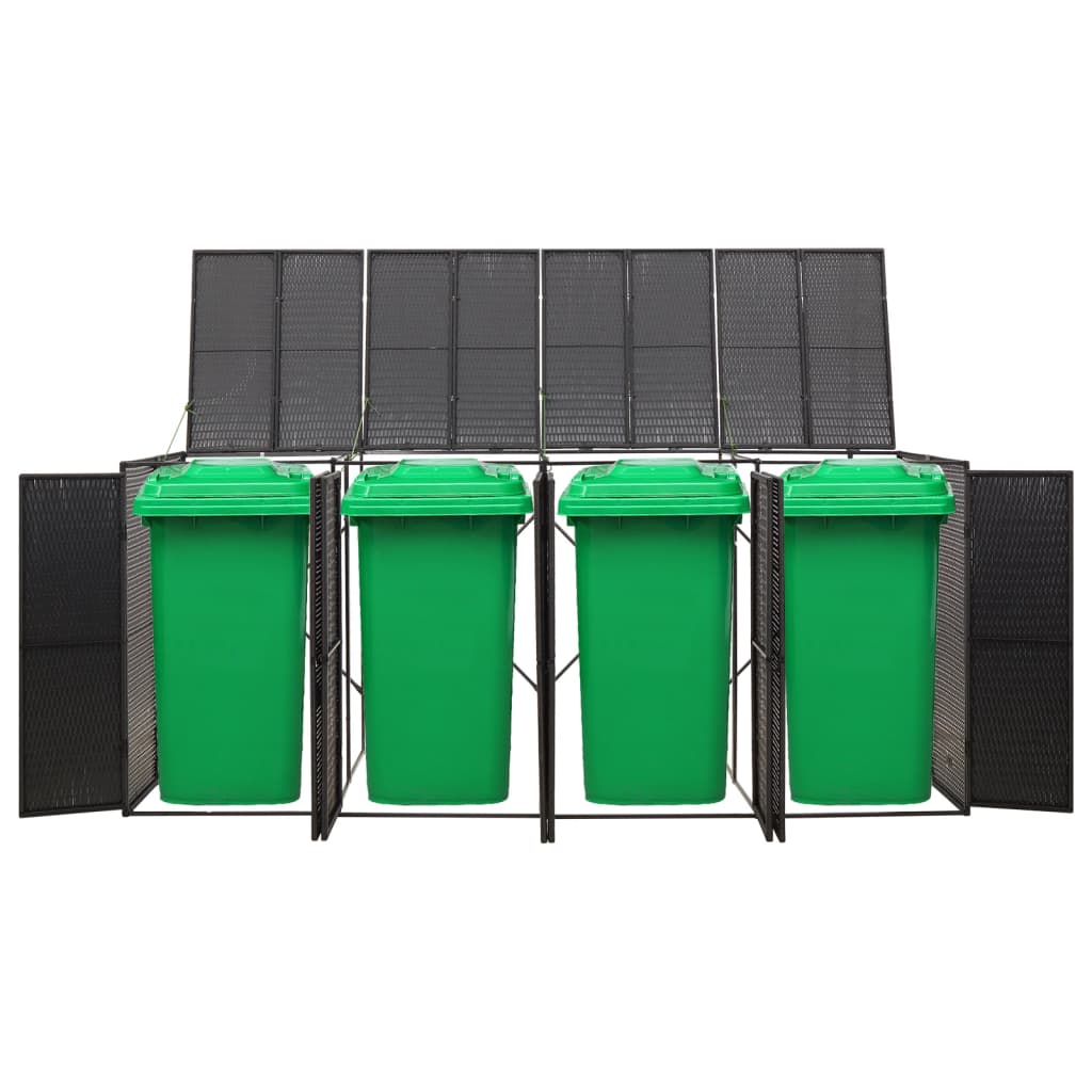 fekete polyrattan négyes kerekeskuka tárolófészer 274x80x117 cm