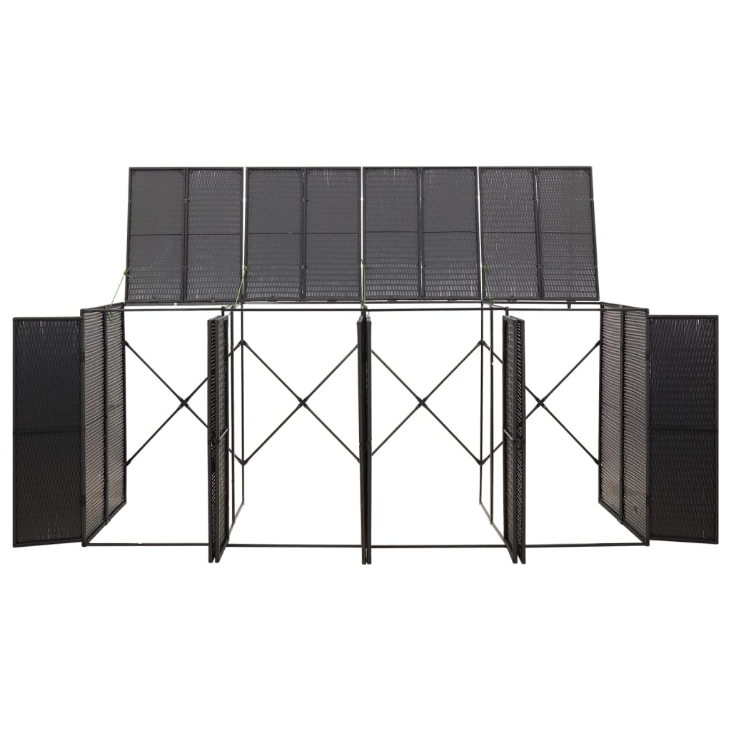 fekete polyrattan négyes kerekeskuka tárolófészer 274x80x117 cm