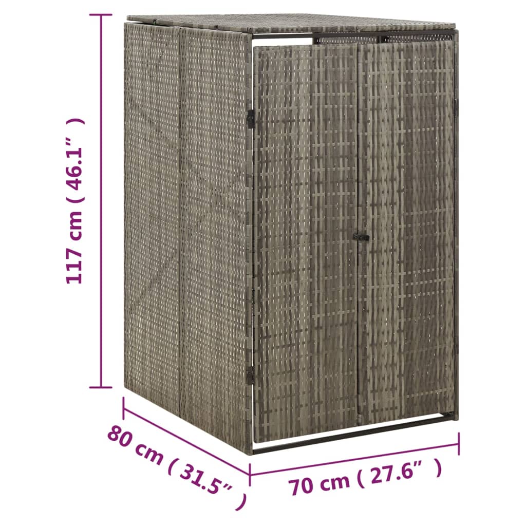 szürke polyrattan kerekes kukatároló fészer 70 x 80 x 117 cm