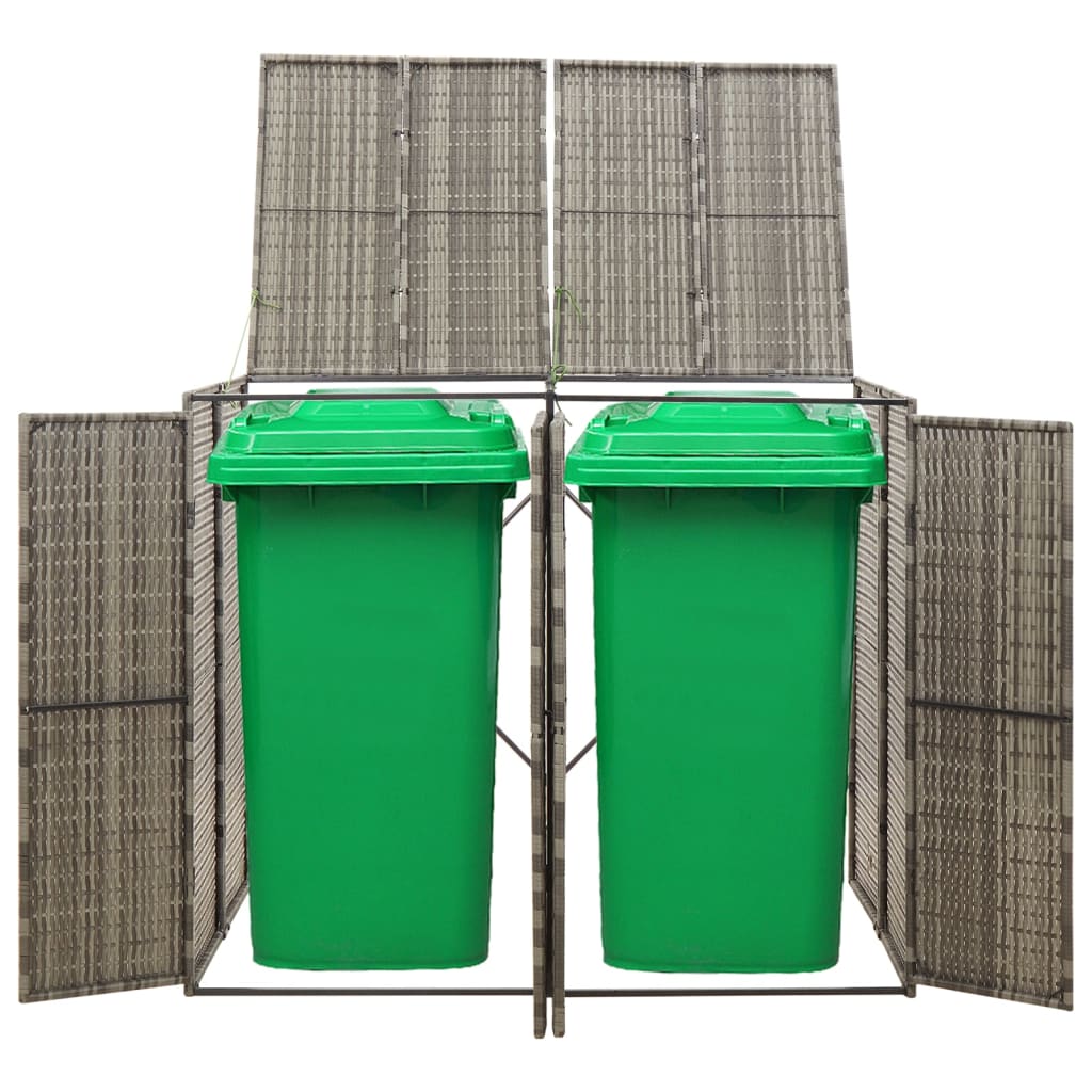 szürke polyrattan dupla kerekeskuka tárolófészer 140x80x117 cm