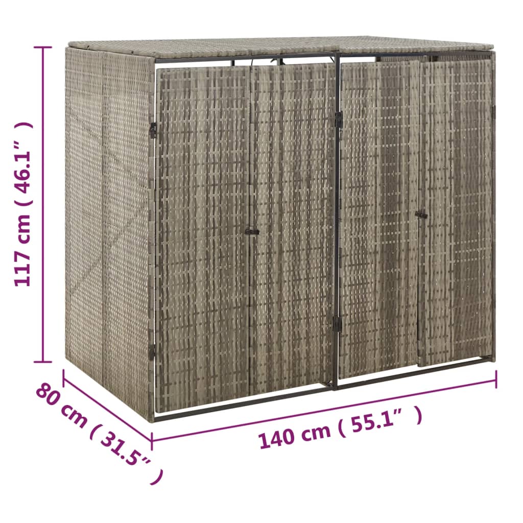 szürke polyrattan dupla kerekeskuka tárolófészer 140x80x117 cm