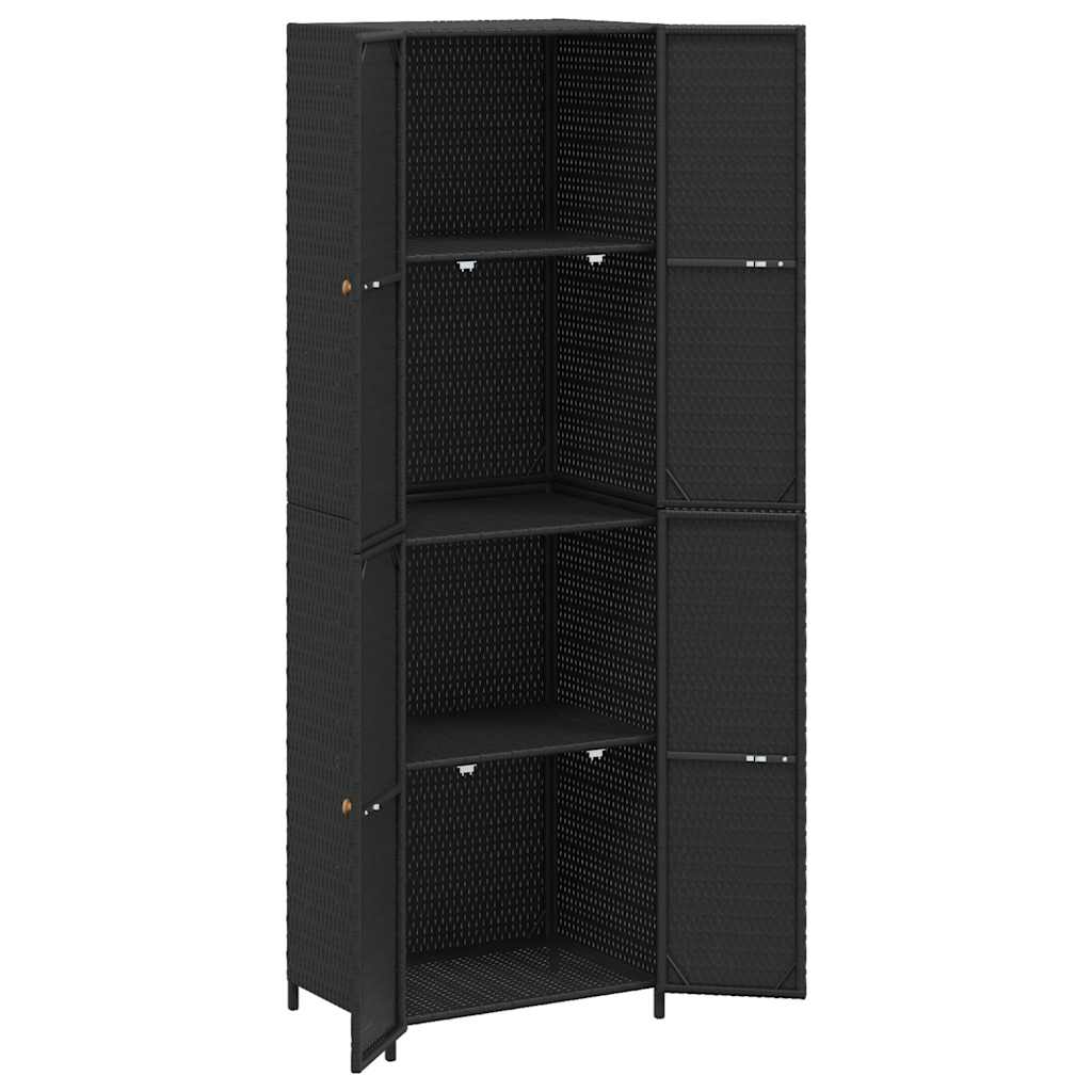 fekete polyrattan kerti tárolószekrény 59 x 40 x 180 cm