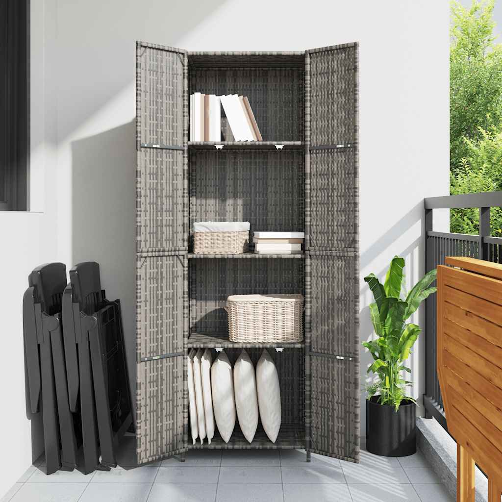 szürke polyrattan kerti tárolószekrény 59 x 40 x 180 cm