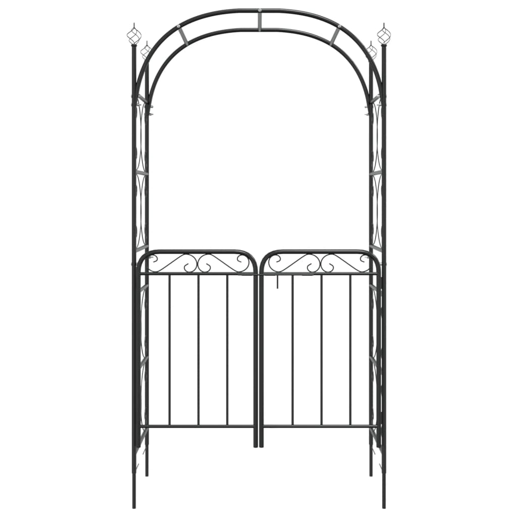 fekete acél kerti boltív kapuval 108 x 45 x 235 cm