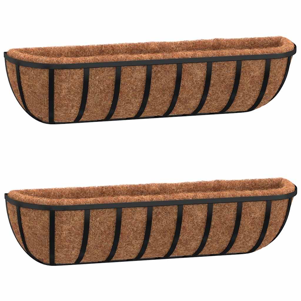 2 db fekete acél fali növénytartó kókusz béléssel 61x19x16 cm
