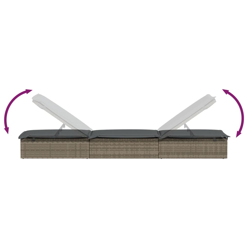1 db szürke polyrattan napozóágy párnával 201 x 55 x 62 cm