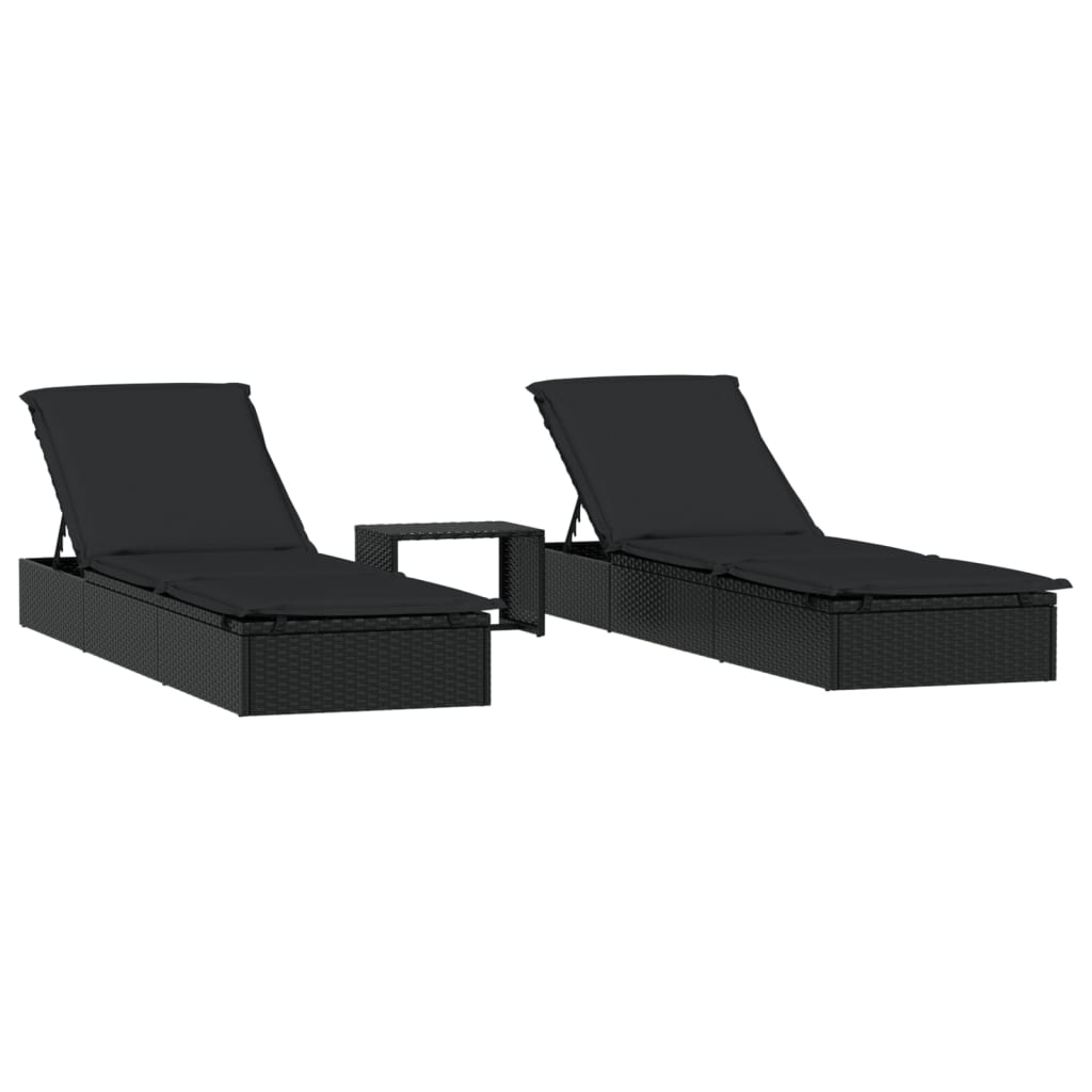 2 db fekete polyrattan napágy asztallal
