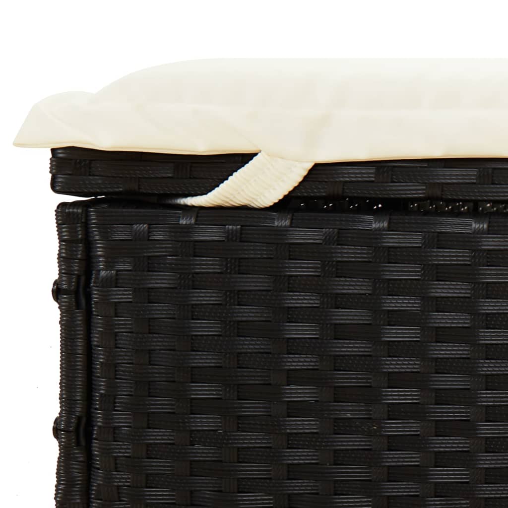 fekete polyrattan napozóágy összecsukható tetővel 213x63x97 cm