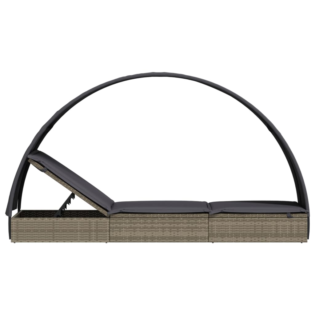 szürke polyrattan napágy kerek tetővel 211 x 57 x 140 cm