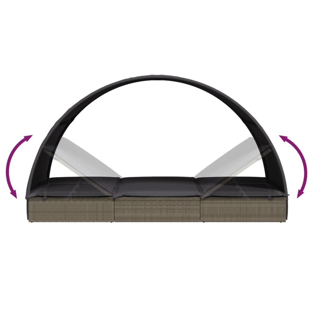 szürke polyrattan napágy kerek tetővel 211 x 57 x 140 cm