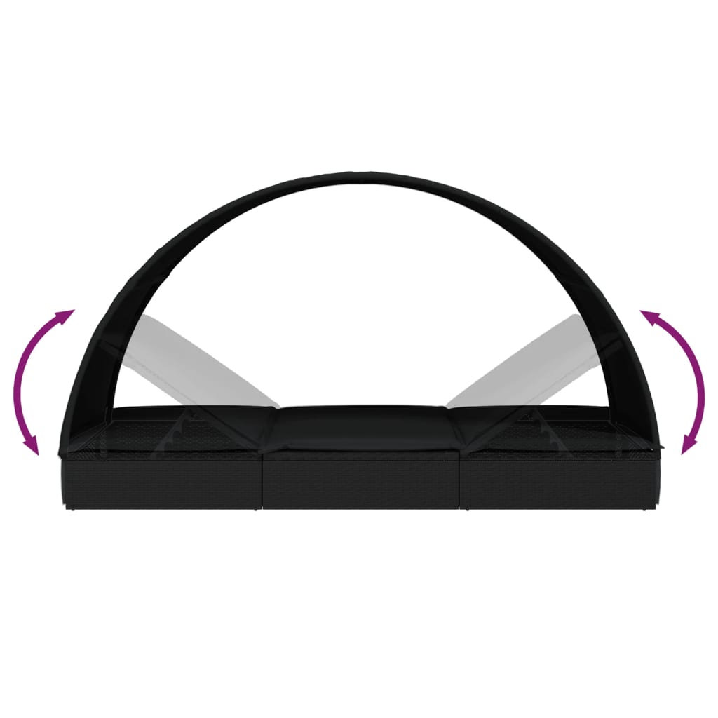 fekete polyrattan napágy kerek tetővel 211 x 57 x 140 cm