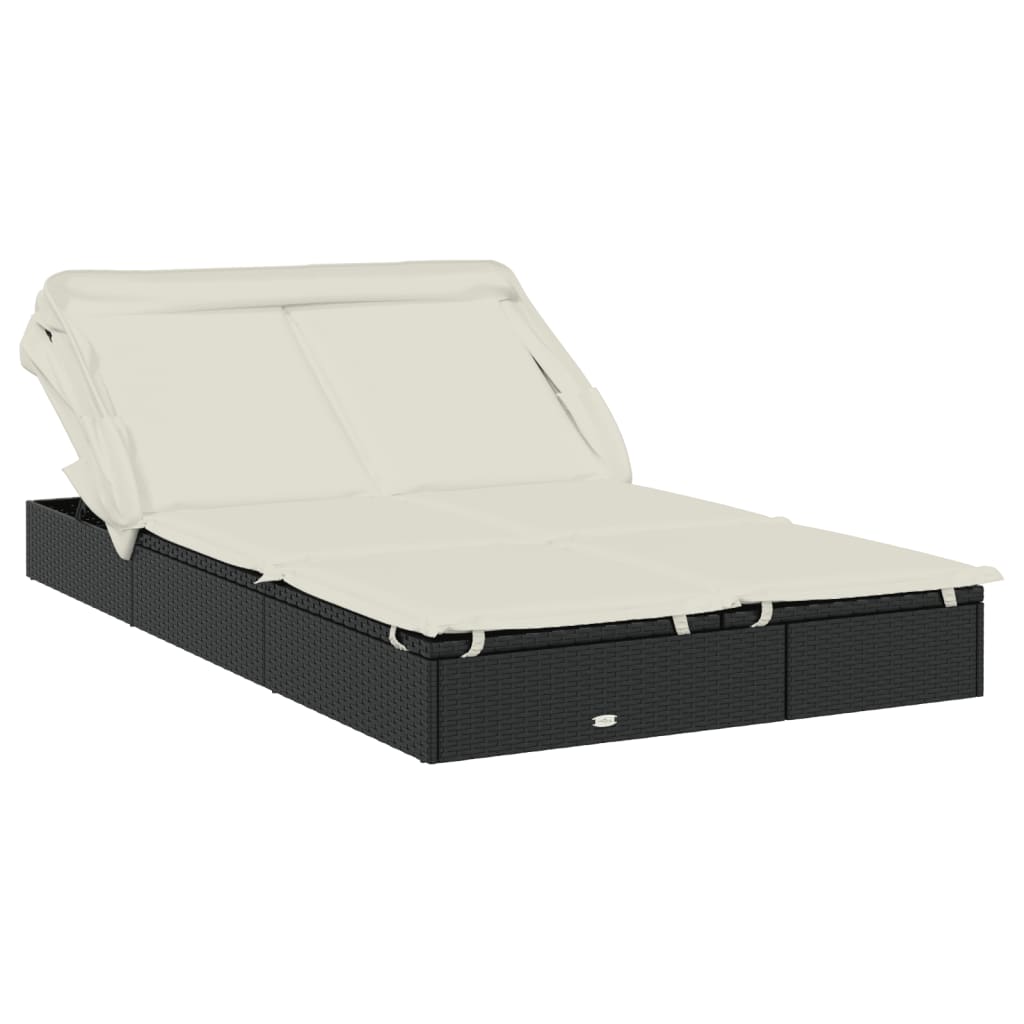 2 személyes fekete polyrattan napágy tetővel 213 x 118 x 97 cm