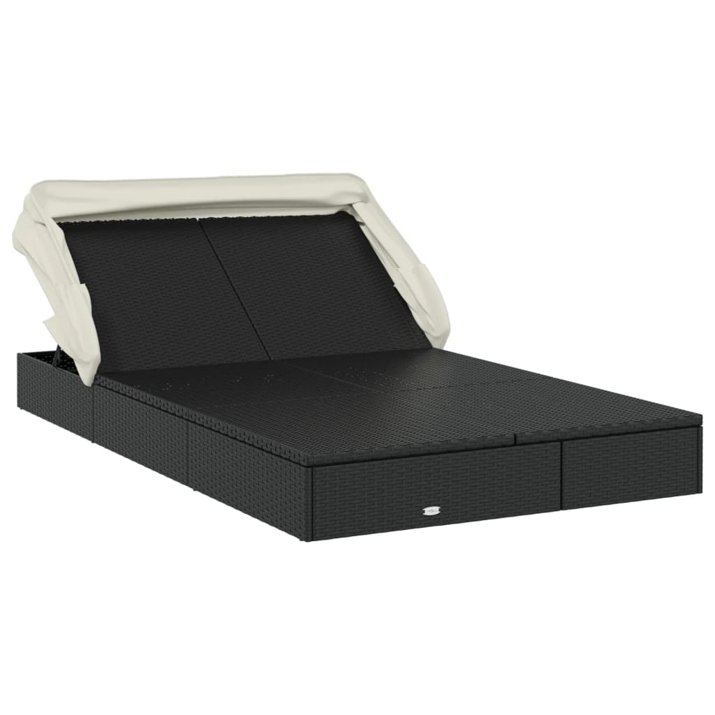 2 személyes fekete polyrattan napágy tetővel 213 x 118 x 97 cm