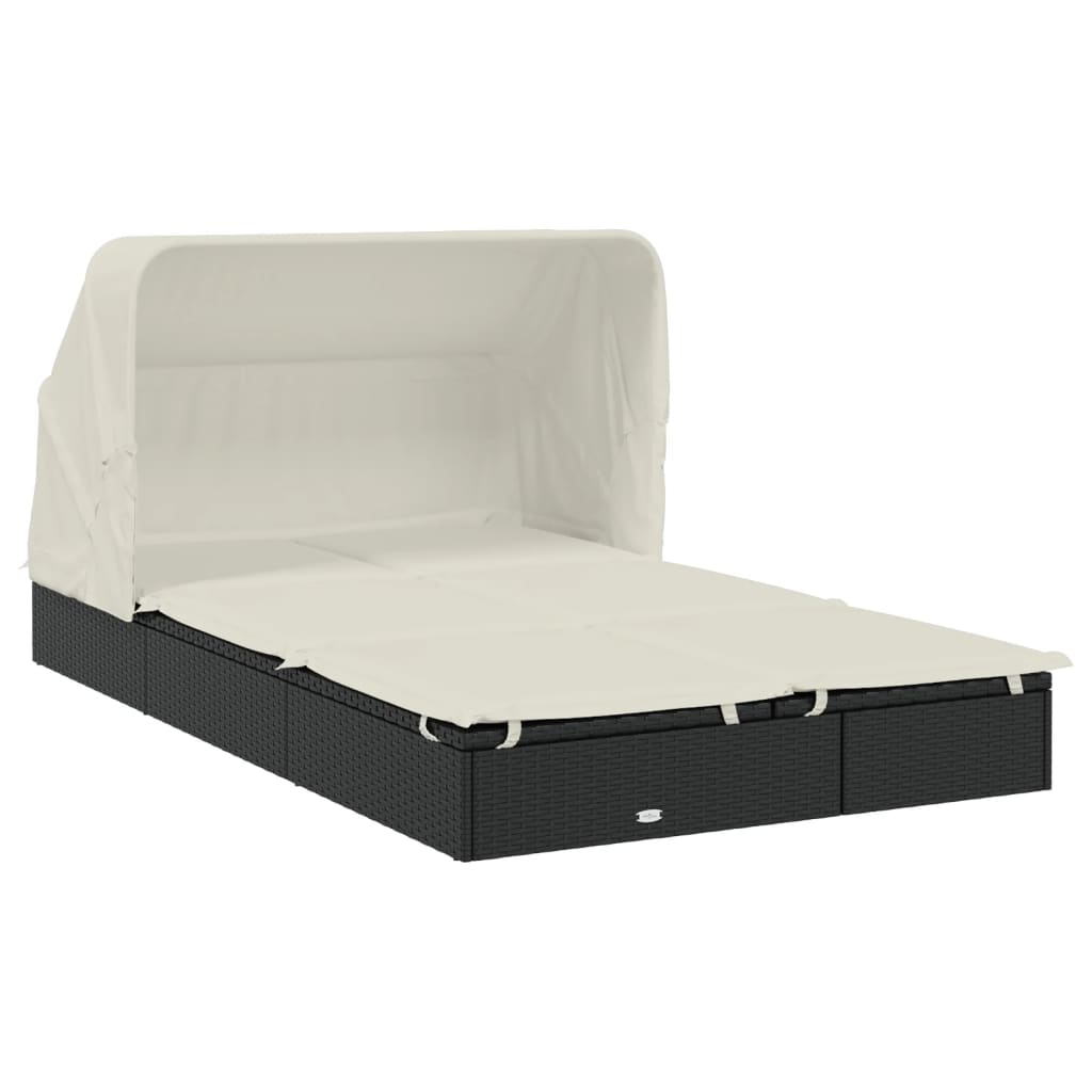 2 személyes fekete polyrattan napágy tetővel 213 x 118 x 97 cm