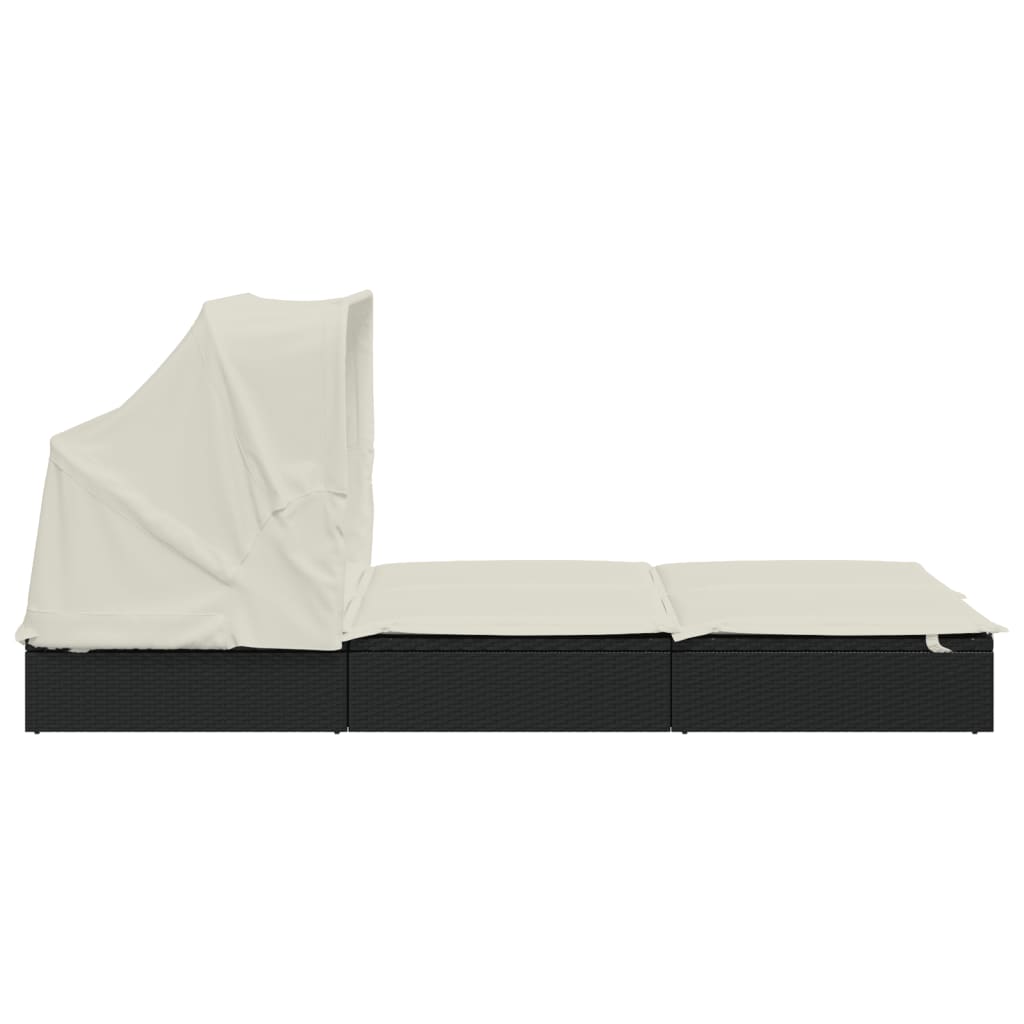 2 személyes fekete polyrattan napágy tetővel 213 x 118 x 97 cm