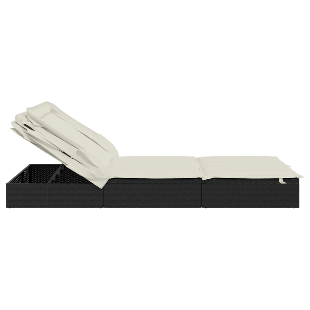 2 személyes fekete polyrattan napágy tetővel 213 x 118 x 97 cm