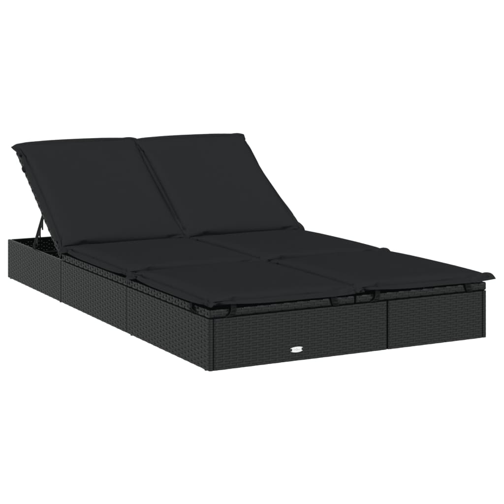 2 személyes fekete polyrattan napágy tetővel 213 x 118 x 97 cm