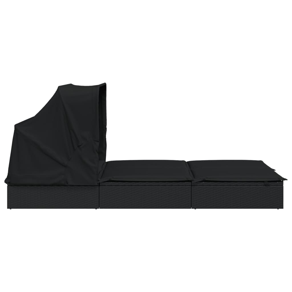 2 személyes fekete polyrattan napágy tetővel 213 x 118 x 97 cm
