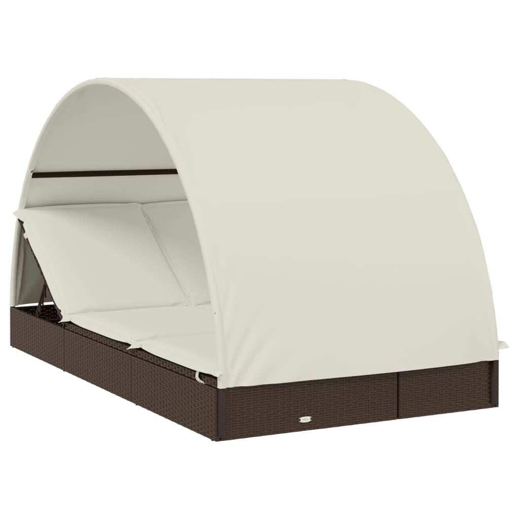 2 személyes barna polyrattan napágy kerek tetővel 211x112x140cm