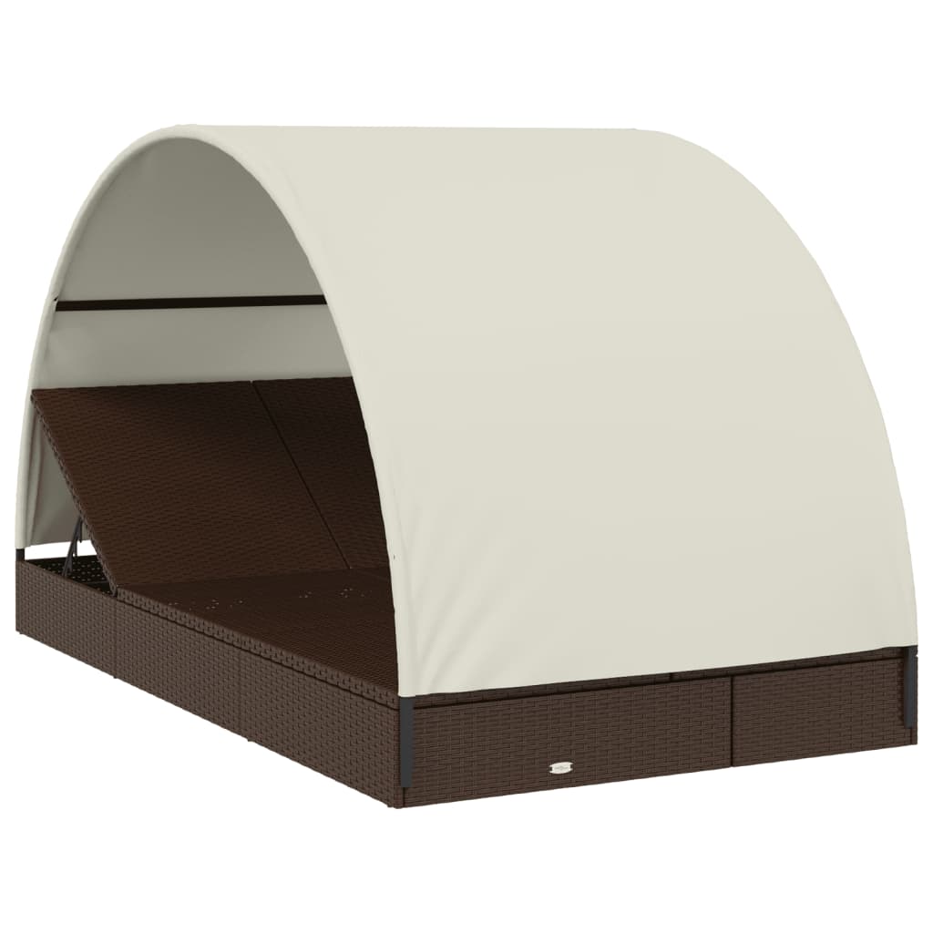 2 személyes barna polyrattan napágy kerek tetővel 211x112x140cm
