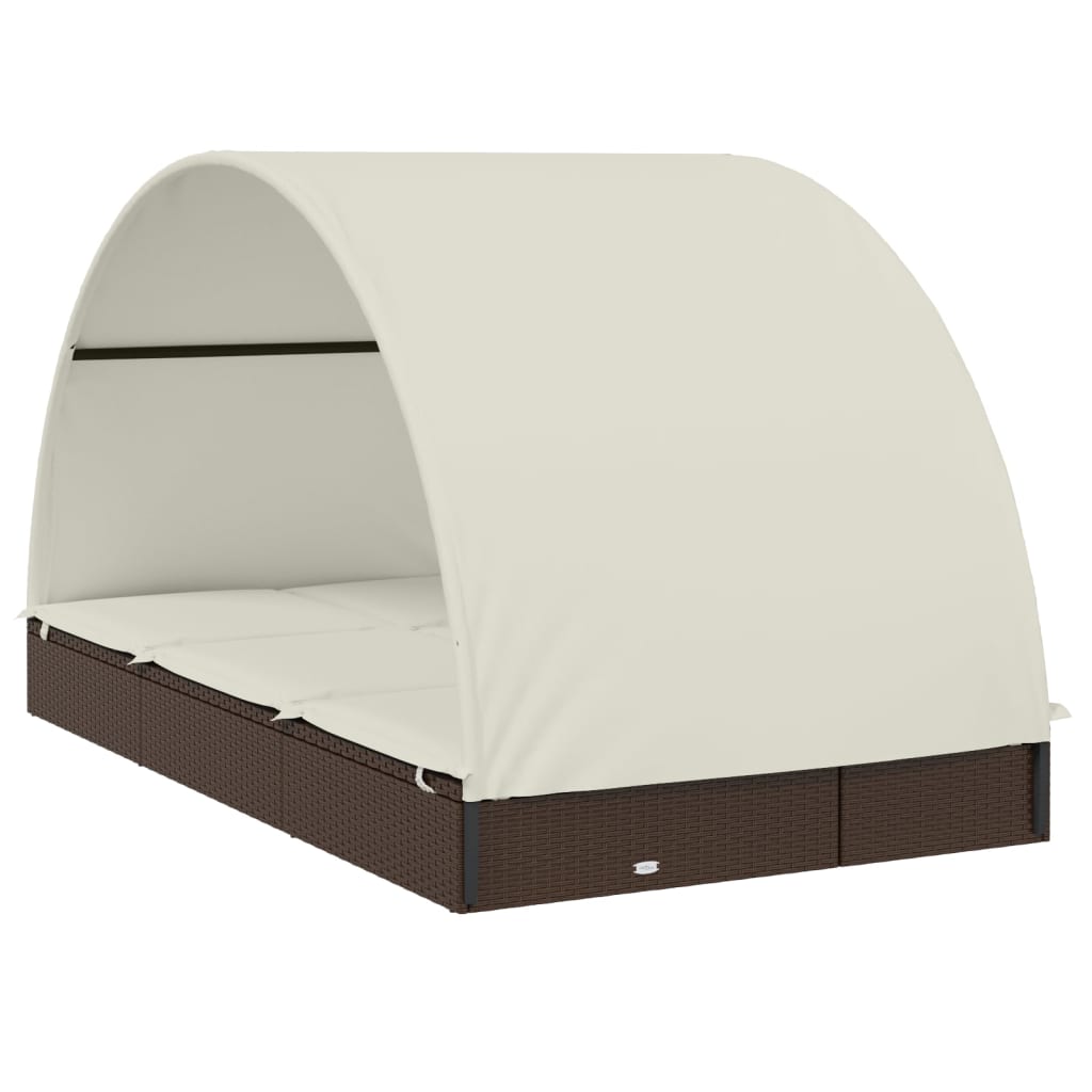 2 személyes barna polyrattan napágy kerek tetővel 211x112x140cm