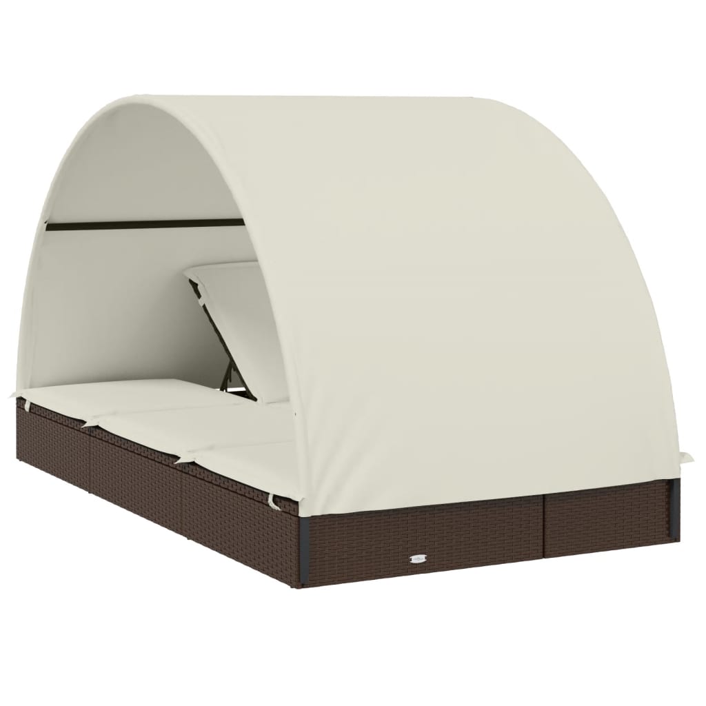 2 személyes barna polyrattan napágy kerek tetővel 211x112x140cm