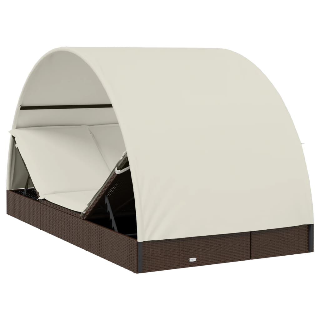 2 személyes barna polyrattan napágy kerek tetővel 211x112x140cm