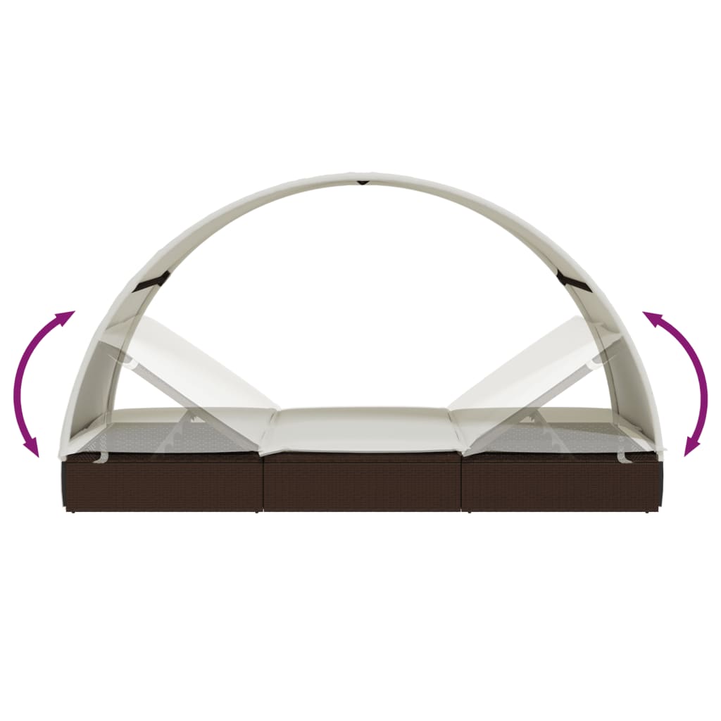 2 személyes barna polyrattan napágy kerek tetővel 211x112x140cm