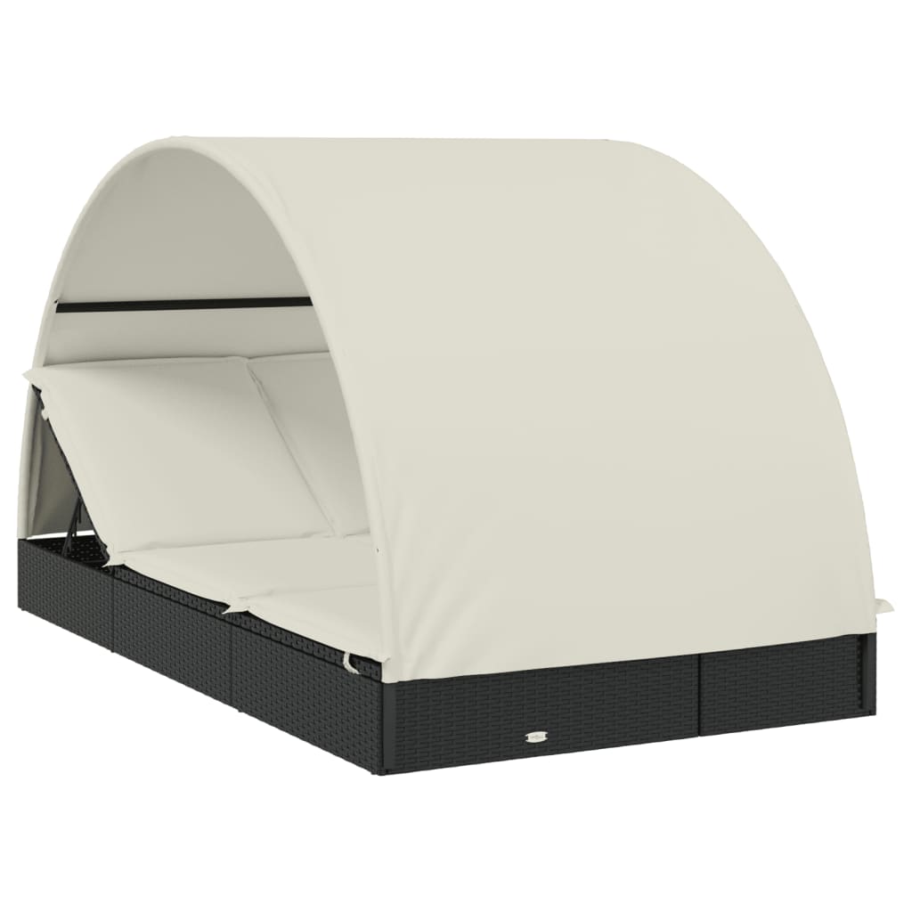 2 személyes fekete polyrattan napágy kerek tetővel 213x118x97cm
