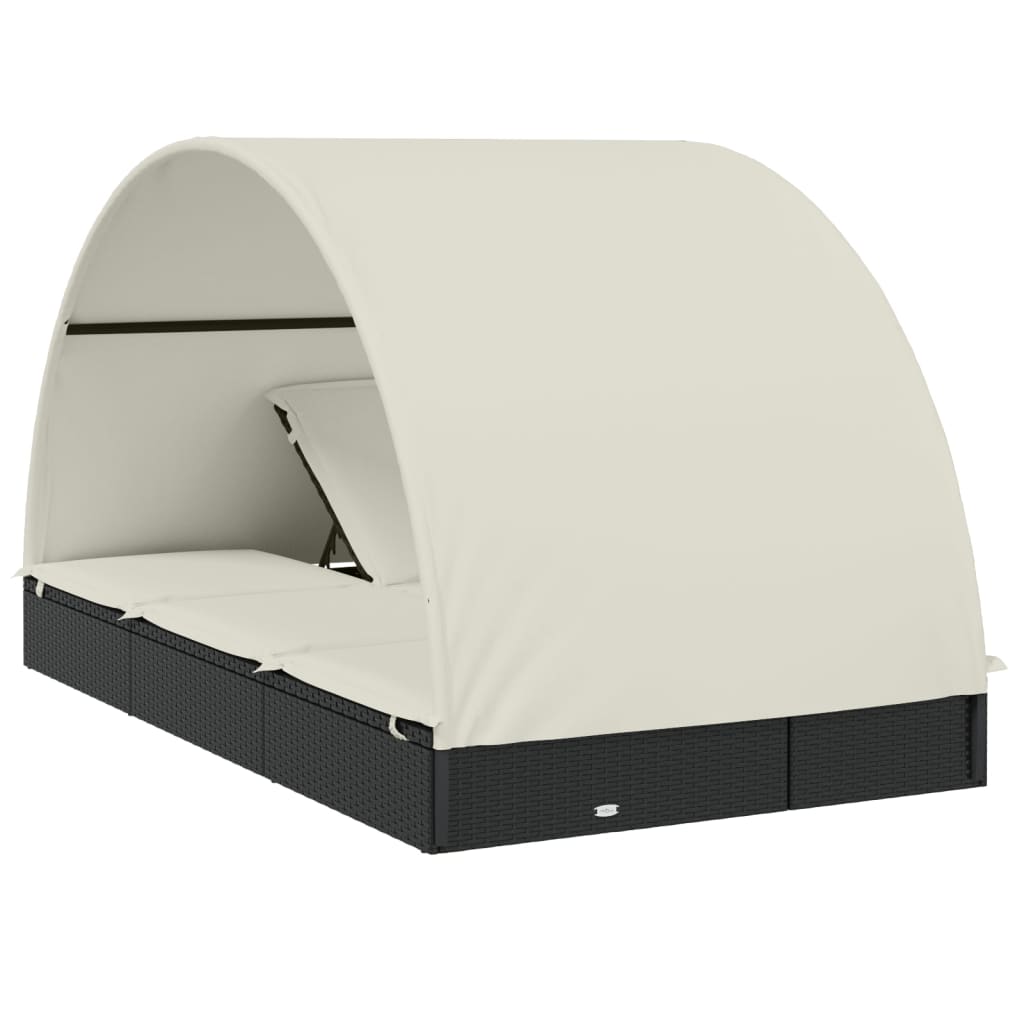 2 személyes fekete polyrattan napágy kerek tetővel 213x118x97cm