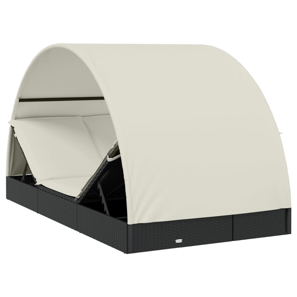 2 személyes fekete polyrattan napágy kerek tetővel 213x118x97cm